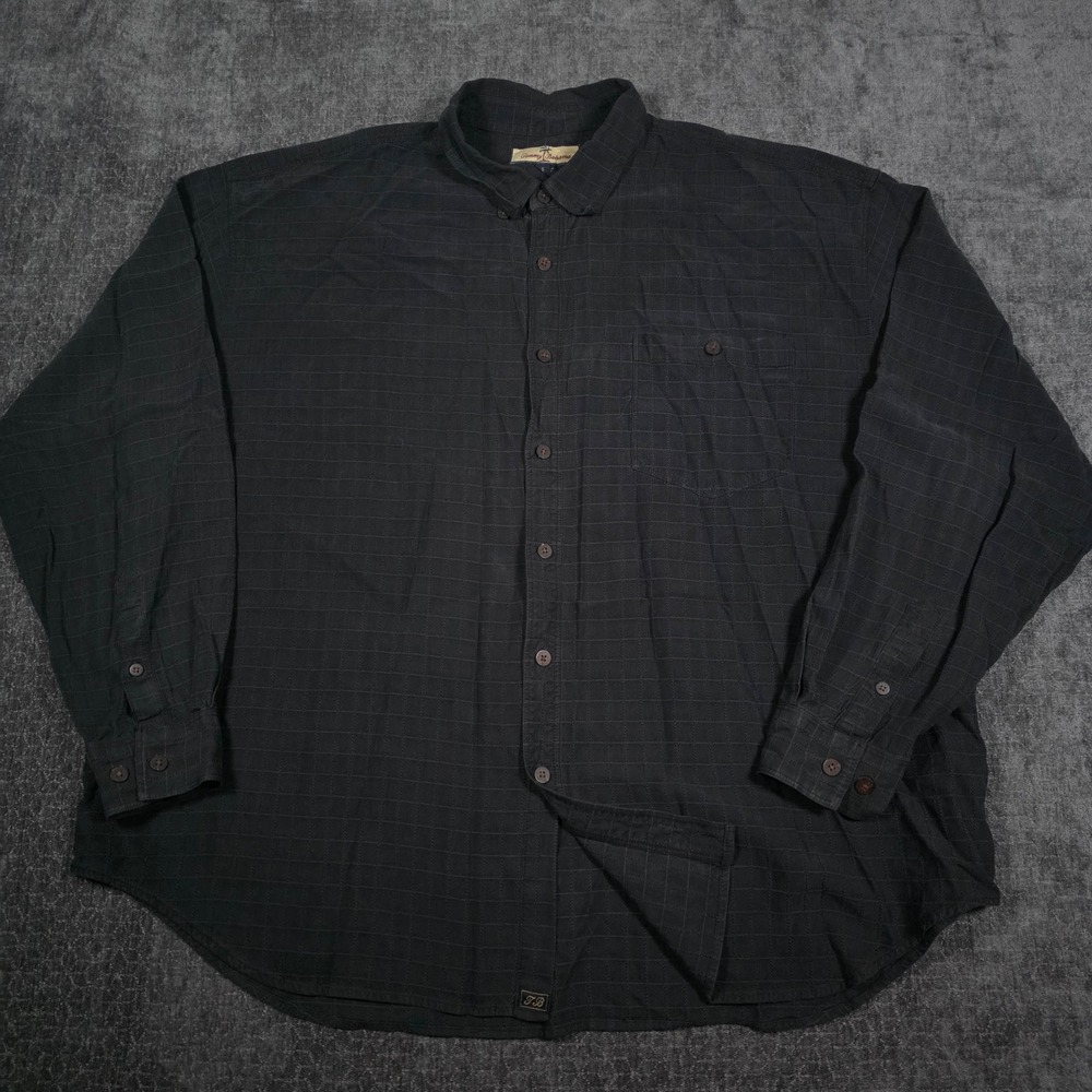 Tommy Bahama Mens XXL Black 100% Silk Grid Pattern Long Sleeve Button Down Shirt